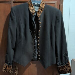 Black Blazer with Leopard Trim by Clairston Embers